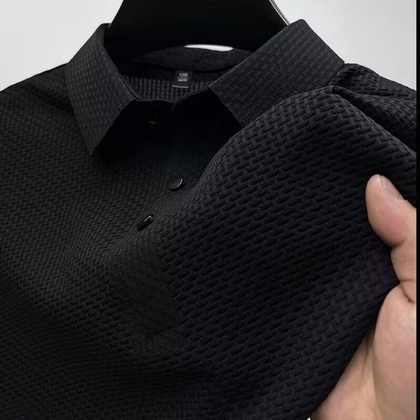 Men's Summer Business Polo Shirt – Lightweight Silk-Blend Short Sleeve With Classic Collar (M-5XL, Black/Green/White/Khaki/Grey/Blue)_viptrois.com