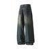 Men's Vintage Washed Straight Leg Jeans Wide Leg Casual Distressed Long Pants Style Version_viptrois.com