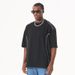 Men's Streetwear Mesh-Panel Cotton Tee – Oversized Fit, Breathable Short Sleeve (S-XXL, 240GSM, Black/White)_viptrois.com