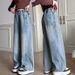 Side Seam Girls Denim Wide Leg Pants New Children's Miscellaneous European And American Jeans_viptrois.com