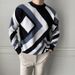 Men's Geometric Color Block Pullover Sweater – Trendy Winter Knit With Unique Pattern (Black/Brown, M-3XL)_viptrois.com