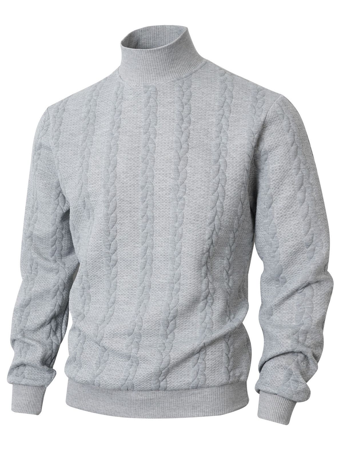 Men's Jacquard Knit Sweater – High-Neck Winter Pullover, Oversized Fit, Machine-Washable Polyester (White/Light Gray/Black/Orange/ S-XXXL)_viptrois.com