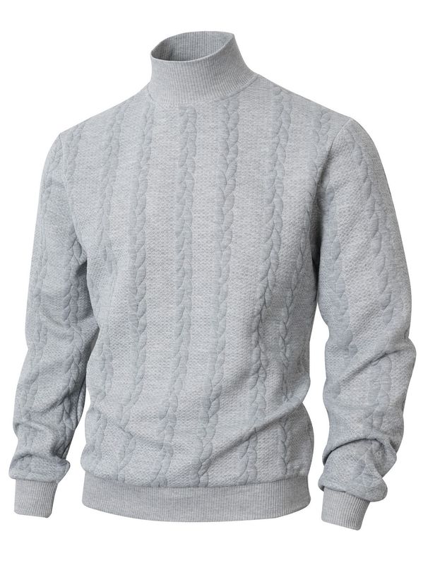Men's Jacquard Knit Sweater – High-Neck Winter Pullover, Oversized Fit, Machine-Washable Polyester (White/Light Gray/Black/Orange/ S-XXXL)_viptrois.com