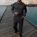 Men's Casual Two-Piece Set Jacquard Polo Shirt With Tapered Pants For Spring/Autumn (Khaki, Black, White, Dark Grey) S-3xl_viptrois.com