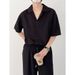 Business Korean Ice Silk Cardigan Short Sleeve Men's Summer Breathable Shirt Pleated Stripes_viptrois.com