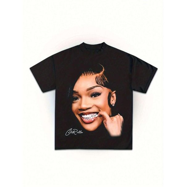 Camiseta Gráfica Inspirada En El Concierto GloRilla Hombres Con Arte Fans, Manga Corta, Cuello Redondo, Camiseta Casual_viptrois.com