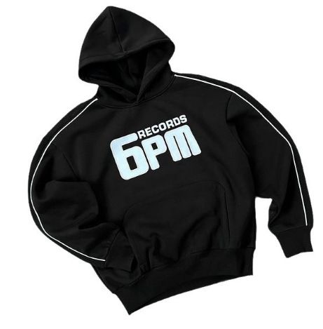 New RECORDS6PM Printed White Stripe Sleeve Hoodie Sweatshirt Sports Comfortable Loose Top_viptrois.com