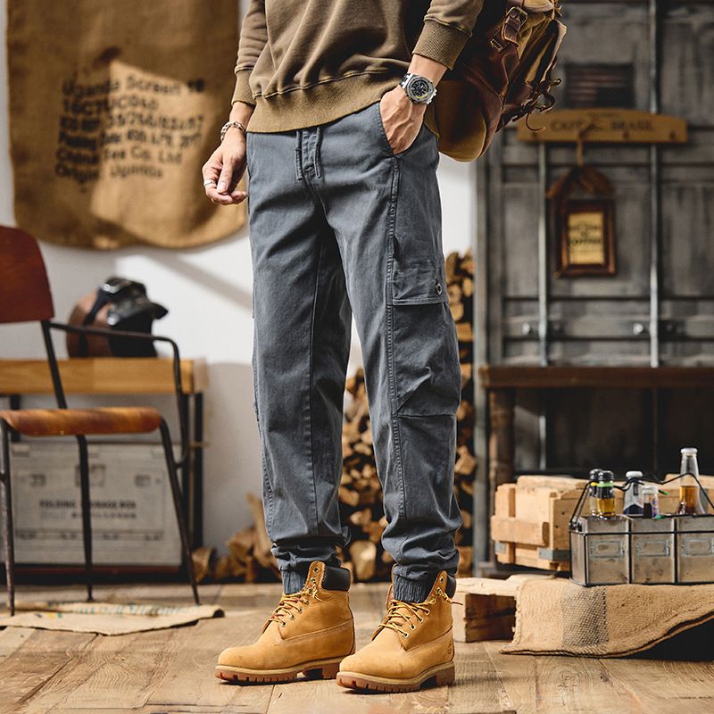 Men's Workwear Pants - Vintage Relaxed Fit Heavyweight Cotton Cargo Pants With Cuffed Ankle For Outdoor & Casual Wear_viptrois.com
