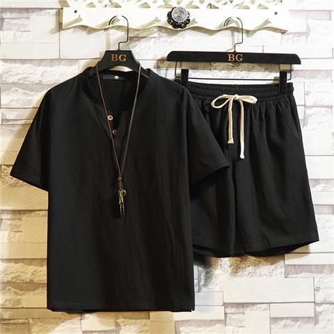 Men's Clothing Cotton And Linen Short Sleeved Shorts Suit Men's Chinese Style Summer Trend Middle Aged Dad Linen Casual Sports Two Piece Suit_viptrois.com