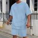 Men's Jacquard Knit Polo Shirt And Shorts Set Breathable Summer Casual Two-Piece Lounge Wear Modern Fit_viptrois.com