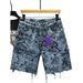 Distressed Jacquard Denim Shorts For Men, All-Over Textured Pattern Mid-Length Jean Shorts With Raw Hem, Casual Streetwear Shorts For Summer, Daily We_viptrois.com