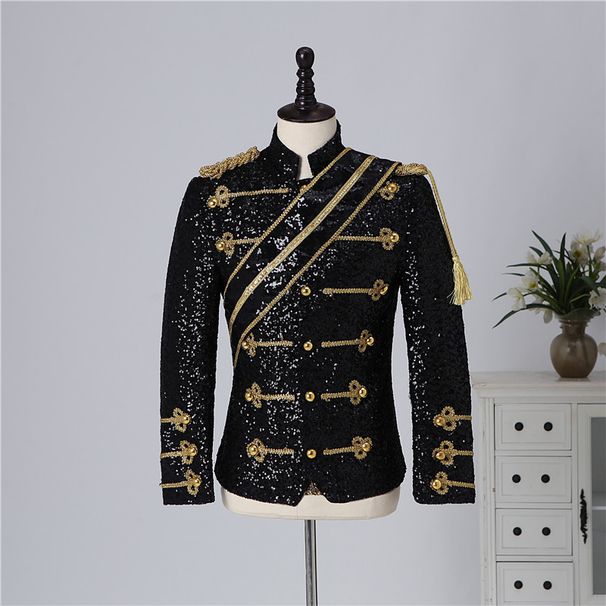Men's Clothing Sequined Performance Costumes Banquet Guest Rock Singer Clothing Stand Collar_viptrois.com