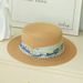 Women's Straw Hats Lady Style Flat Top Hat New Summer Elegant Pearl Straw Seaside Sun Protection Hat For Women_viptrois.com