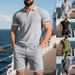 Men's Casual Sports Set Short Sleeve Button Down Collared Two Piece Suit Cotton Polyester Linen Black Gray Khaki Summer Wear_viptrois.com