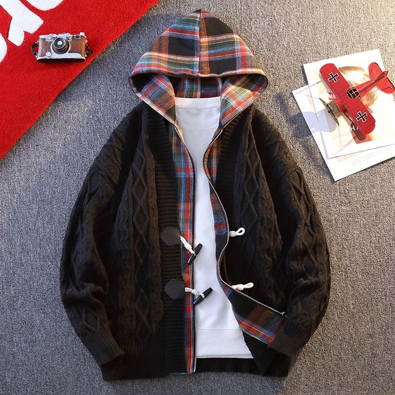 Loom Cross-Border European Version Cardigan Trendy New Auumn Winer Casual Hooded Sweaer Men's Knied Base_viptrois.com