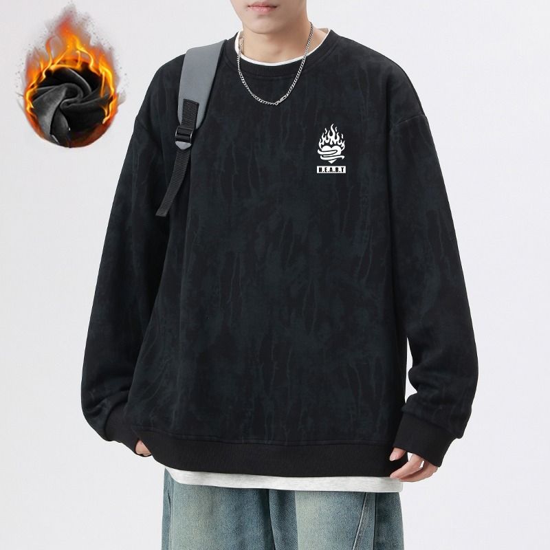 Japanese Heavy Silver Fox Fleece Sweater, Tie-dye Fake Two-piece Fleece Men's Long-sleeved Top_viptrois.com