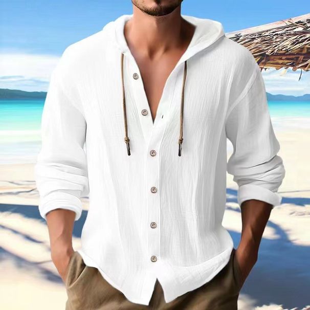 Men's Sports Casual Long Sleeve Shirt Cotton Linen Hooded Fashion Sweatshirt Trendy Versatile Loose Beach_viptrois.com