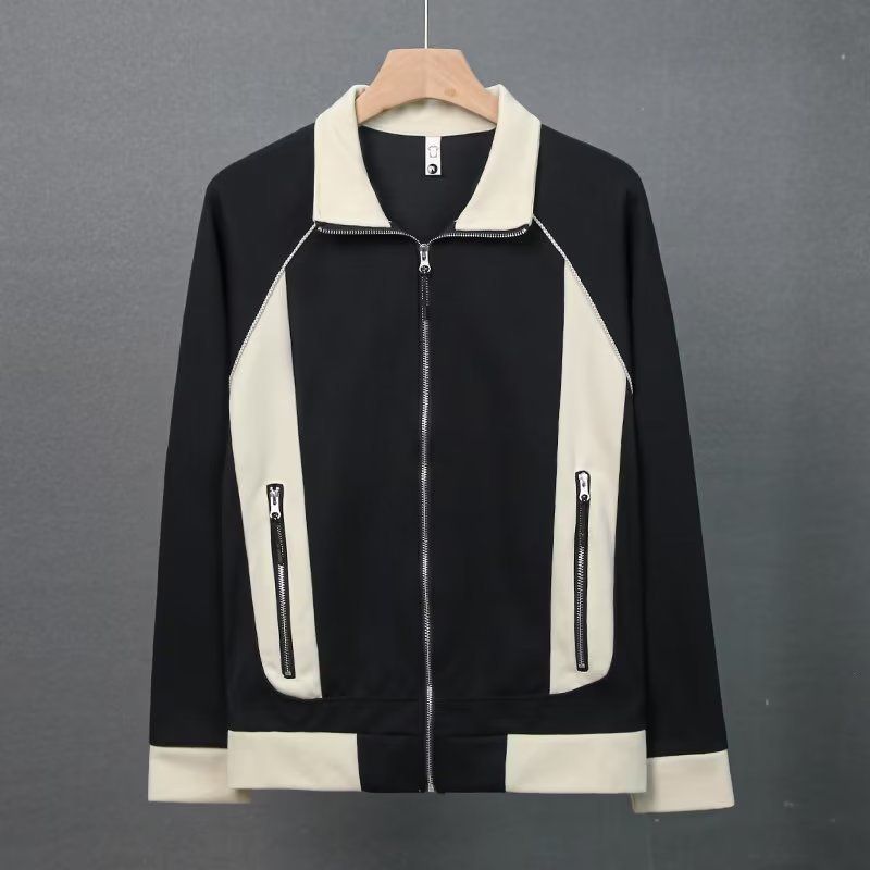 "Men's Japanese-Inspired Contrast Panel Jacket – Lightweight Polyester With Zippered Pockets (Black/Apricot, M-3XL)"_viptrois.com