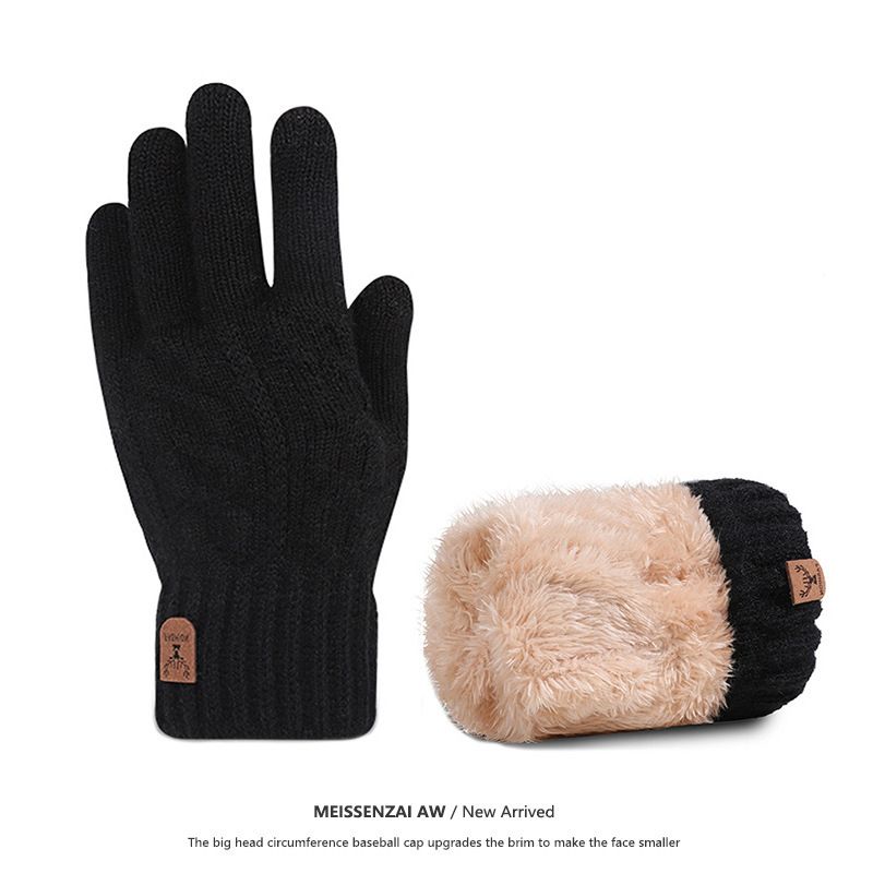 Warm Gloves For Men Can Touch Screen Wool Knitting Riding And Driving With Wool Thickening For Cold Protection_viptrois.com