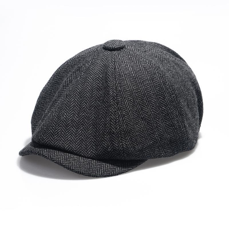 Spring Autumn Winter Herringbone Octagonal Elastic Beret Men's Painter Newsboy Hat_viptrois.com