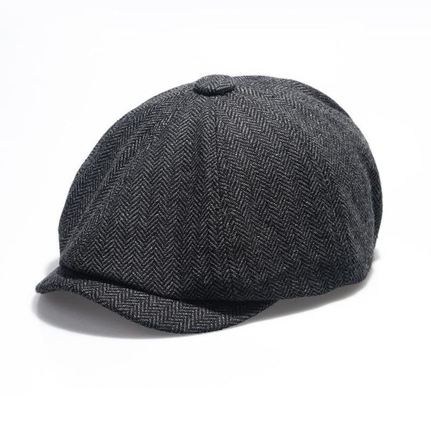 Spring Autumn Winter Herringbone Octagonal Elastic Beret Men's Painter Newsboy Hat_viptrois.com