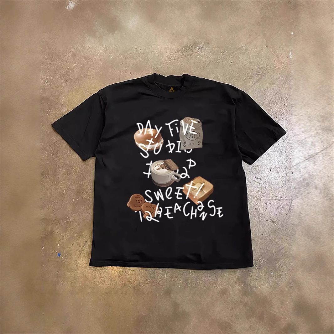 Heavyweight Pure Cotton T-Shirt For Women And Men Short Sleeved Fun Food Print Couple Oversized Top 250g_viptrois.com