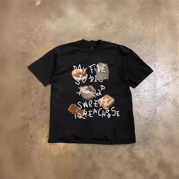 Heavyweight Pure Cotton T-Shirt For Women And Men Short Sleeved Fun Food Print Couple Oversized Top 250g_viptrois.com