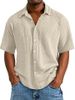 Men's Clothing Fashion Trend Printing Casual Slim Lapel Short Sleeved Waffle Shirt_viptrois.com