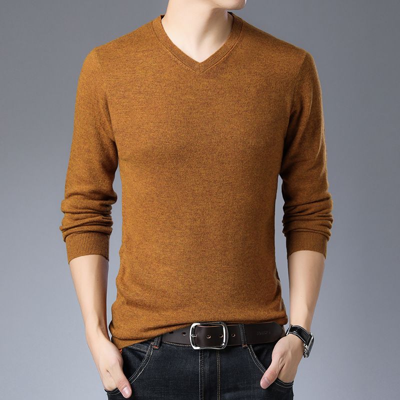 Men's Slim Fit V-Neck Knit Sweater - Lightweight Wool Blend Pullover For Casual Wear (Multiple Colors & Sizes Available)_viptrois.com
