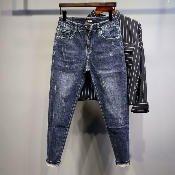 Men's American Style Casual Trendy Brand Thin Jeans 2024 Summer New Micro Stretch Ripped Long Pants_viptrois.com