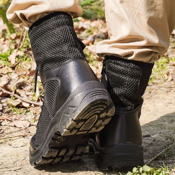 Combat Boots Mesh Tactical Boots High-top Training Boots Breathable Outdoor Men's Black Security Training Boots Mesh Shoes_viptrois.com