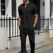 Men's Clothing Waffle Stand Collar Zipper Solid Color Short Sleeved Trousers Outdoor Leisure Suit_viptrois.com