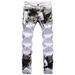 Loom European And American Spring Summer White Camouflage Print Stretch Slim Fit Fashion Trend Long Pants Men's Jeans_viptrois.com