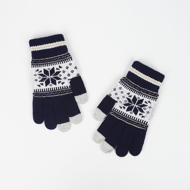 Fashionable Snowflake Warm Touch Screen Gloves Christmas And Winter Velvet Jacquard Knitted Gloves Holiday Gifts_viptrois.com
