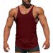 Men's American Style Sports Tank Top Muscle Training Cotton Plus Size Summer Round Hem Solid Color Vest_viptrois.com