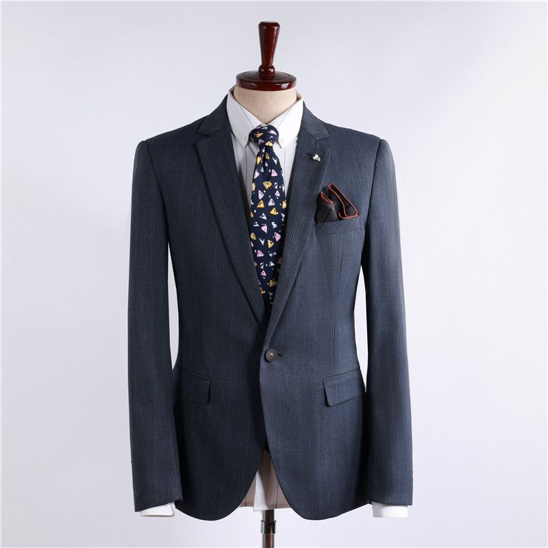 Men's Slim Fit Blue Stripe Suit Set Formal Blazer & Trousers For Wedding, Business & Office Wear_viptrois.com