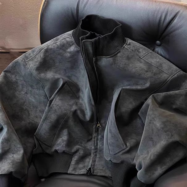 American Retro Suede Men, Spring And Autumn Outdoor Windproof Motorcycle Coat, Stylish Leather Jacket, Baseball Jacket_viptrois.com