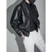 Men's Stylish PU Leather Jacket With Lapel Collar, Loose Fit Casual Coat For Autumn Winter, Trendy Biker Jacket For Teens & Adults_viptrois.com