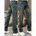 New Spring/Autumn American High Street Retro Distressed Washed Jeans For Men Loose Straight Leg Casual Versatile Floor Length Pants_viptrois.com