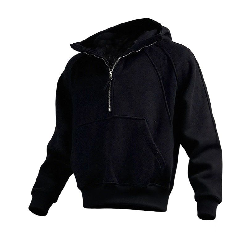 Men's Oversized Zip-Up Hooded Sweatshirt With High Neck - Windproof Fleece Lined Pullover For Casual Streetwear_viptrois.com