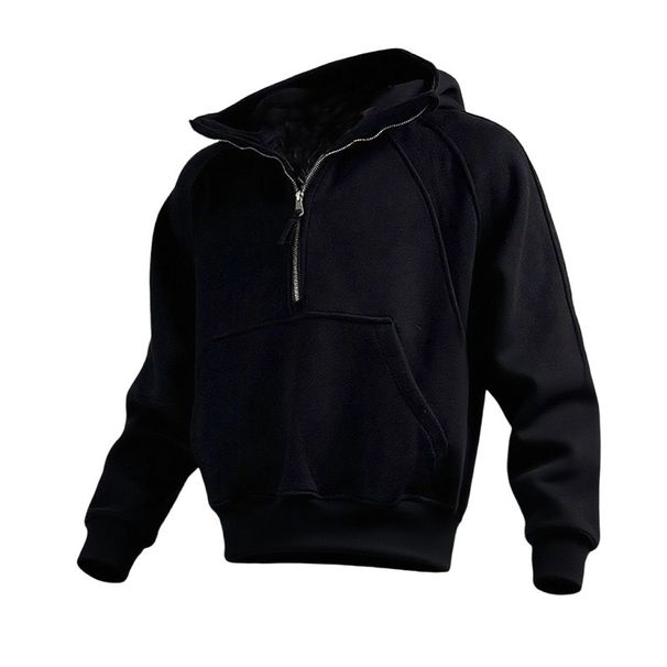 Men's Oversized Zip-Up Hooded Sweatshirt With High Neck - Windproof Fleece Lined Pullover For Casual Streetwear_viptrois.com