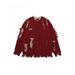 Small Niche Fringed Design Sweater With Wide And Loose Hem, Perforated Knit Sweater_viptrois.com