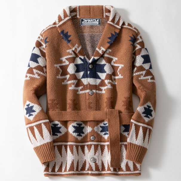 Pulse European And American Men's Heavy Jacquard Sweater Autumn Winter Thickened Cardigan Lace-up Knitted Jacket SY0001_viptrois.com