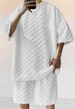 Men's Clothing Jacquard Plaid Short Sleeved T Shirt Loose Straight Casual Shorts Suit_viptrois.com