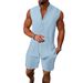 Men's Summer Sleeveless Vest & Shorts Set – Breathable Polyester Casual Outfit (Light Blue/White/Black/Apricot, S-XXL, Loose Fit, Unisex Style)_viptrois.com
