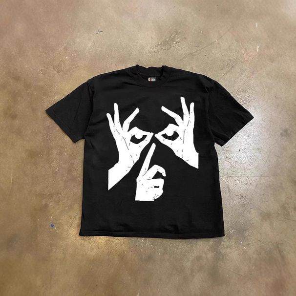 Vintage Heavyweight Cotton T-Shirt Oversized Fit Fingerprint Graphic Tee Summer Casual Streetwear for Men And Women_viptrois.com