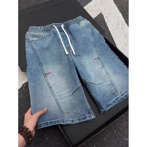 Men's High Street Style Denim Shorts Vibe Retro Straight Leg Loose Fit Wide Leg Style Casual Five Point Pants_viptrois.com