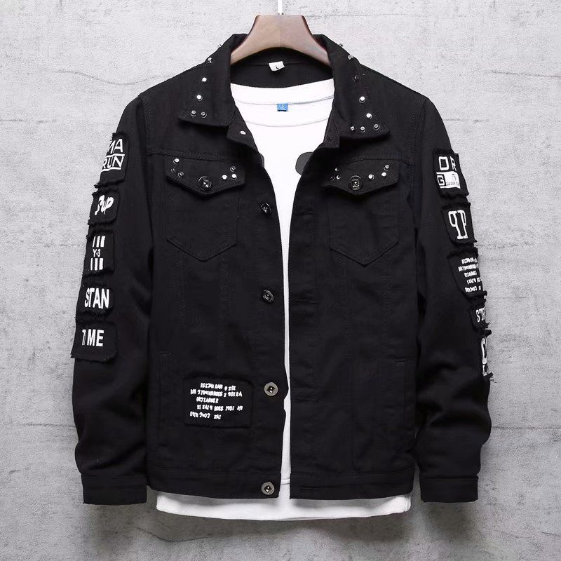 Men's Clothing Denim Jacket Fashion Slim Hole Cotton Stretch Denim Clothes Trendy Coats_viptrois.com