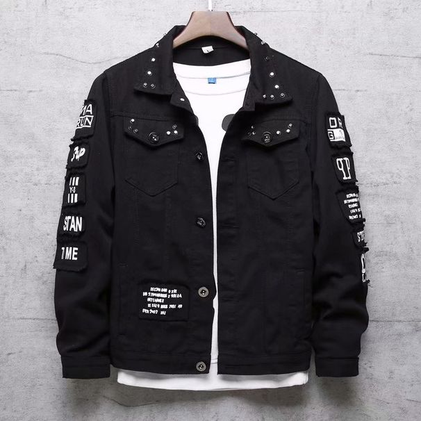 Men's Clothing Denim Jacket Fashion Slim Hole Cotton Stretch Denim Clothes Trendy Coats_viptrois.com