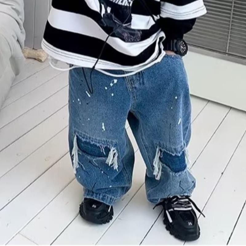 24 Spring And Summer New Children's Clothing Horse Brand Children's Thin Straight Jeans Boys And Girls Washed Hole Denim Pants_viptrois.com